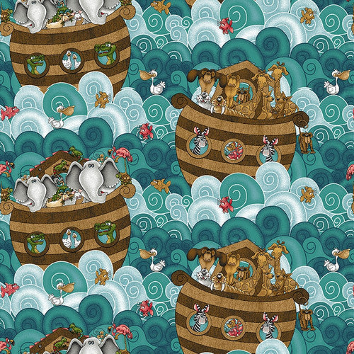 Two By Two Ark Navy Blue Leanne Anderson and Kaytlyn Kuebler Henry Glass Cotton Fabric
