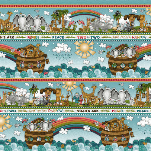 Two By Two Border Stripe Teal Leanne Anderson and Kaytlyn Kuebler Henry Glass Cotton Fabric