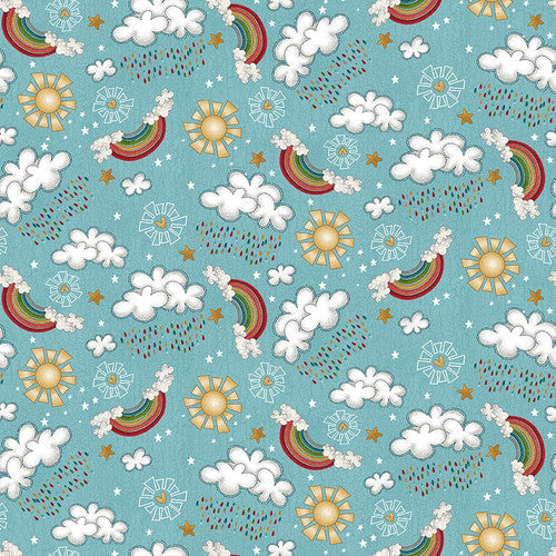 Two By Two Clouds Sky Blue Leanne Anderson and Kaytlyn Kuebler Henry Glass Cotton Fabric