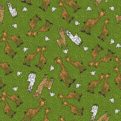 Two By Two Giraffes Green Leanne Anderson and Kaytlyn Kuebler Henry Glass Cotton Fabric