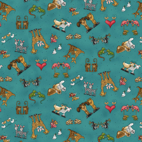 Two By Two Tossed Characters Teal Leanne Anderson and Kaytlyn Kuebler Henry Glass Cotton Fabric