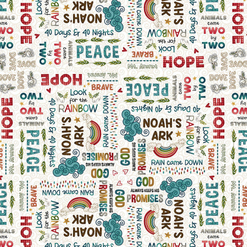 Two By Two Words White Leanne Anderson and Kaytlyn Kuebler Henry Glass Cotton Fabric
