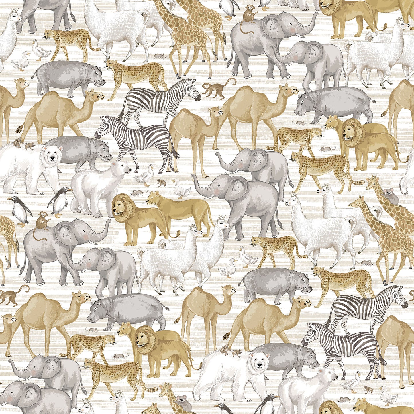Two by Two Large Animals Cream Multi Deborah Edwards Northcott Fabrics Cotton Fabric NC-28711-11