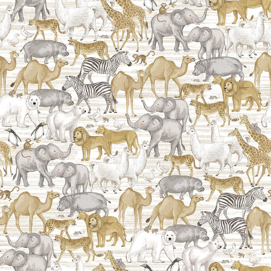 Two by Two Large Animals Cream Multi Deborah Edwards Northcott Fabrics Cotton Fabric NC-28711-11