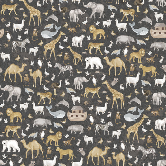 Two by Two Medium Animals Charcoal Multi Deborah Edwards Northcott Fabrics Cotton Fabric NC-28712-96