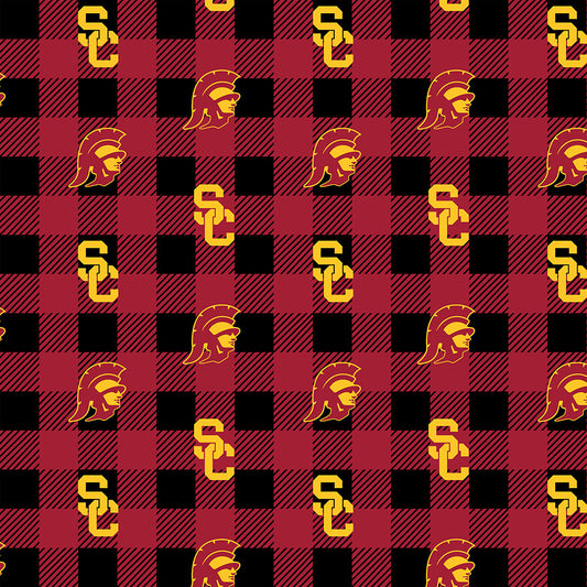 University of Southern California Trojans NCAA College Buffalo Plaid Sykel Enterprises Polyester FLEECE Fabric USC-1190