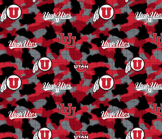 Utah Utes NCAA College Digital Logo Sykel Enterprises Cotton Flannel Fabric UTA-1230