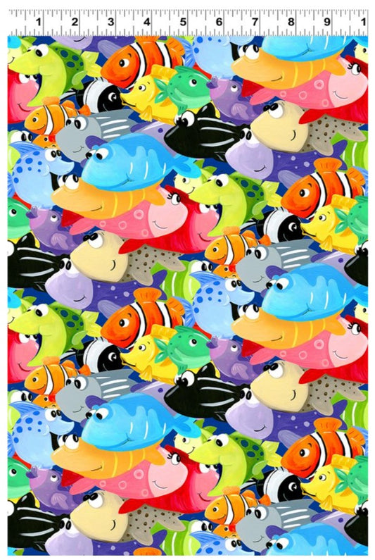 Under the Sea Allover Fish Multi Suzybee Clothworks Cotton Fabric CLT-SB20420-999