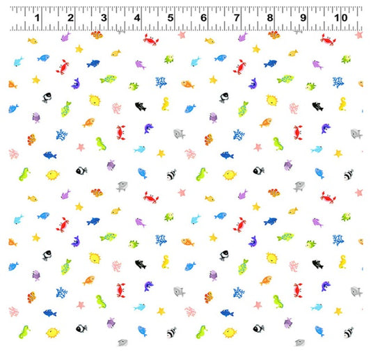 Under the Sea Mini Fish White Suzybee Clothworks Cotton Fabric CLT-SB20445-999