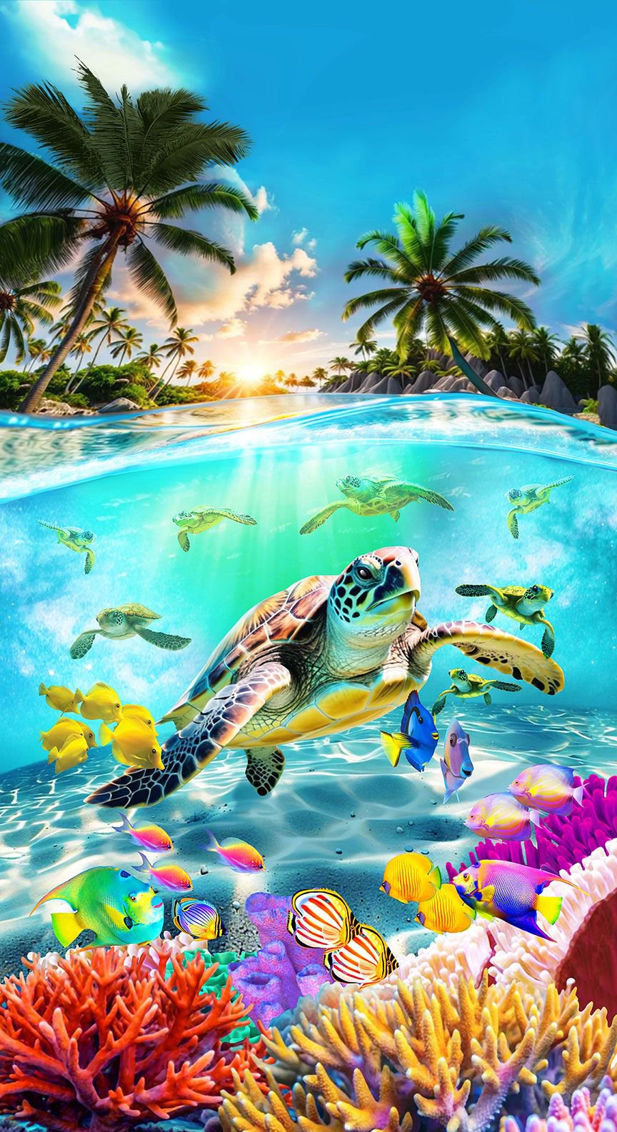 Underwater Paradise Sea Life Turtle Panel 24" Michael Searle Timeless Treasures Cotton Fabric TT-PANELMS-CD4282-MULTI