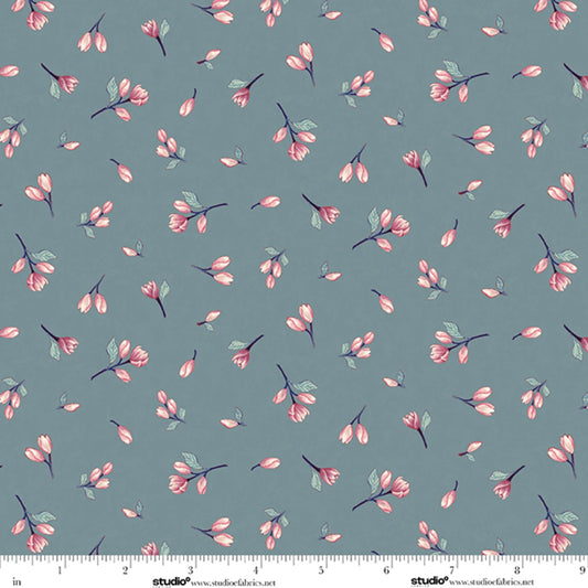 Unexpected Red Blossom Toss Dark Slate Rebecca Canale Studio E Cotton Fabric SE-9283-77