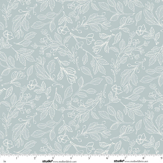 Unexpected Red Fineline Floral Leaves Slate Rebecca Canale Studio E Cotton Fabric SE-9279-11