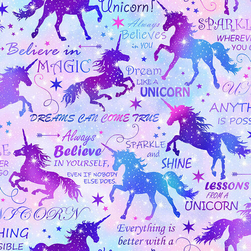 Unicorn Dreams Unicorn Silhouette Pink Multi Henry Glass Cotton Fabric