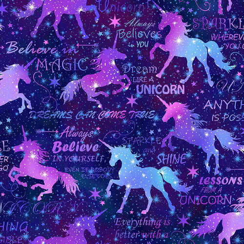 Unicorn Dreams Unicorn Silhouette Royal Multi Henry Glass Cotton Fabric