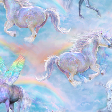 Unicorn Mystique Unicorns & Rainbows Blue Carol Cavalaris QT Fabrics Cotton Fabric