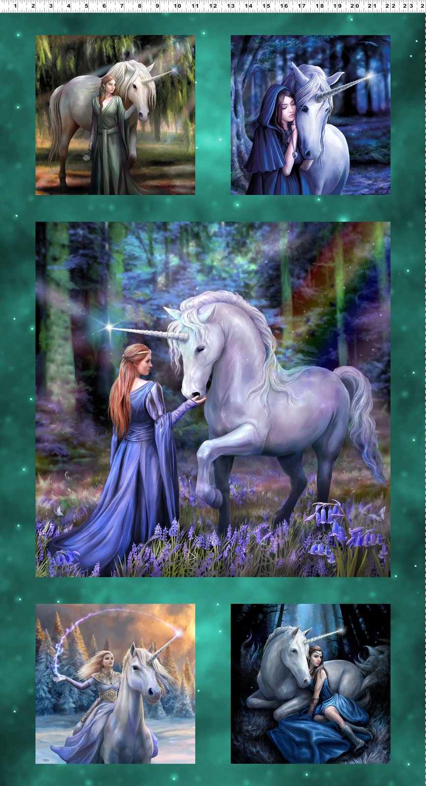 Unicorn Magic Panel 24" Teal Anne Stokes Clothworks Cotton Fabric CLT-Y4709-104