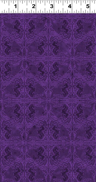 Unicorn Magic Coat of Arms Eggplant Anne Stokes Clothworks Cotton Fabric CLT-Y4713-45