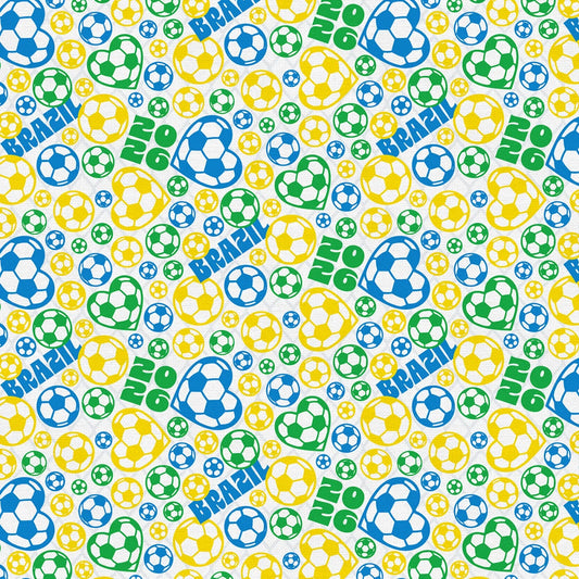 United We Play Brazil Soccer Ball Toss Yellow Blue Paintbrush Studios Cotton Fabric PBS-120-26535