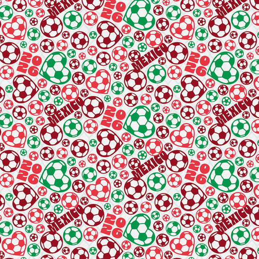 United We Play Mexico Soccer Ball Toss Red Green Paintbrush Studios Cotton Fabric PBS-120-26529