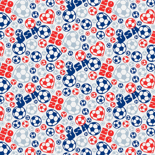 United We Play United States Soccer Ball Toss Blue Red Paintbrush Studios Cotton Fabric PBS-120-26527