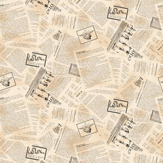 United We Stand Papers Texture Cream Chestnut House Studios Studio E Cotton Fabric SE-8575-44