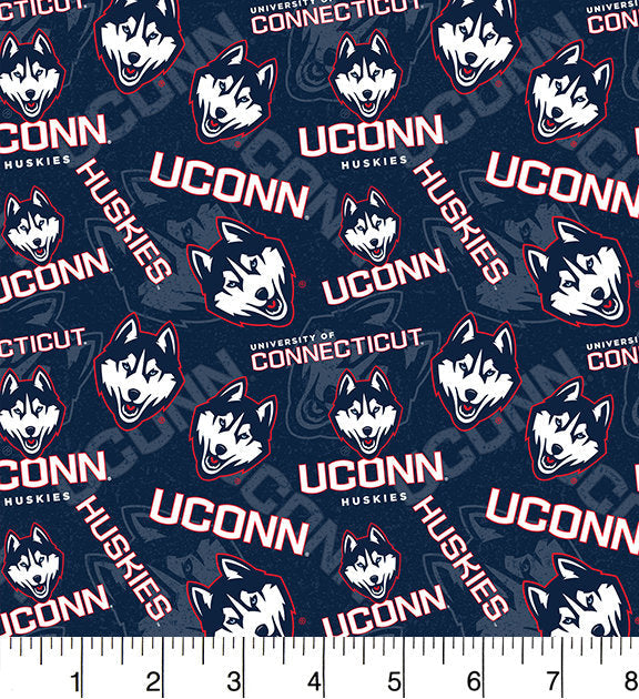 Connecticut Huskies NCAA Tone on Tone Design Sykel Cotton Fabric UCON-1178