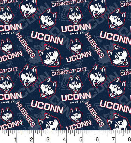 Connecticut Huskies NCAA Tone on Tone Design Sykel Cotton Fabric UCON-1178
