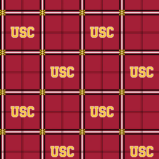 University of Southern California Trojans NCAA College Plaid Sykel Enterprises Cotton Flannel Fabric USC-023