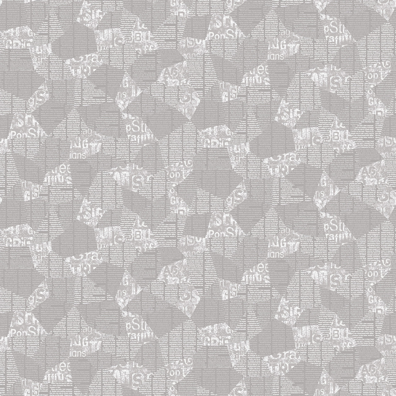 Urban News 118" Wideback Newspaper Collage Gray Chelsea DesignWorks Studio E Cotton Fabric SE-8166-90