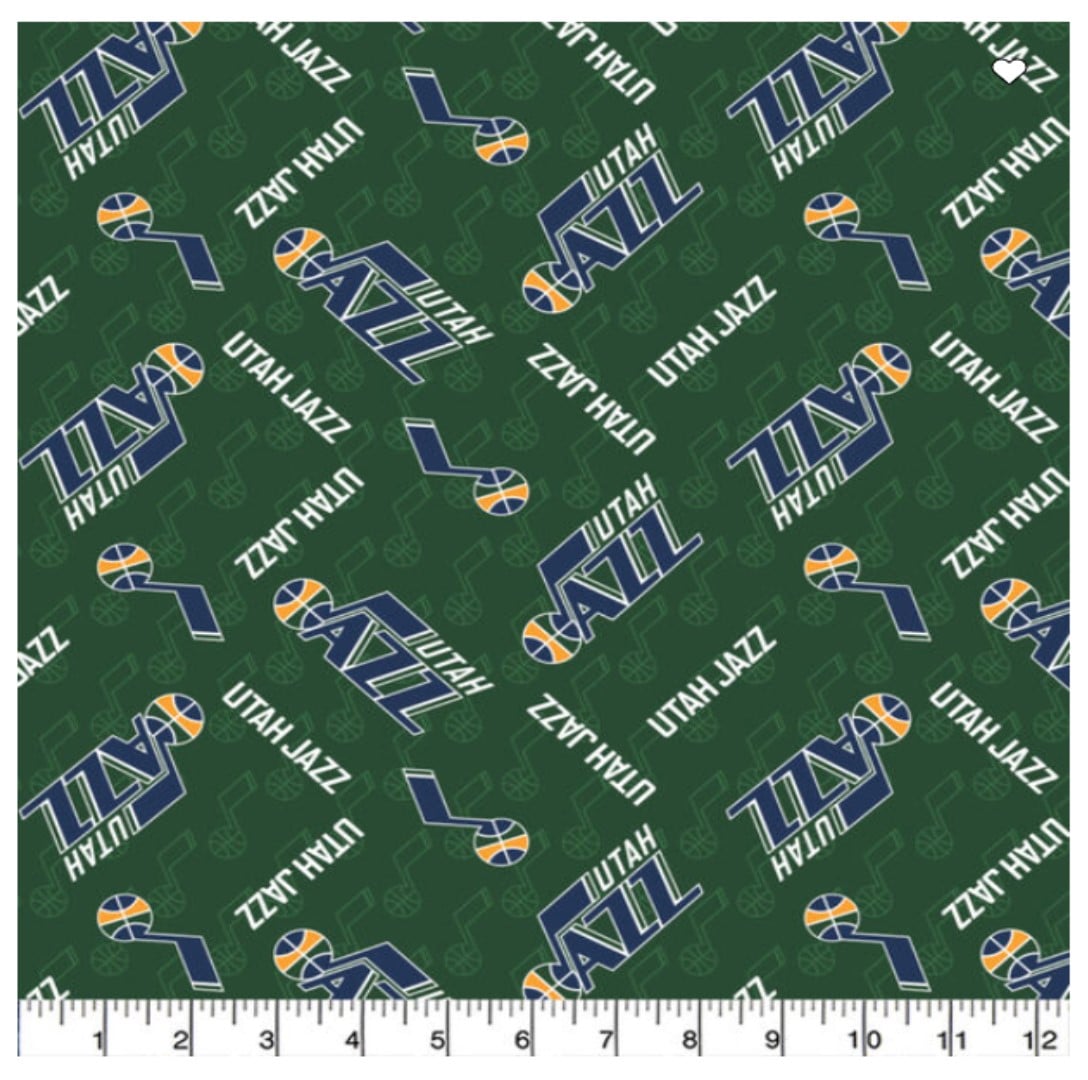 Utah Jazz NBA Basketball Logo Allover Green Camelot Cotton Fabric