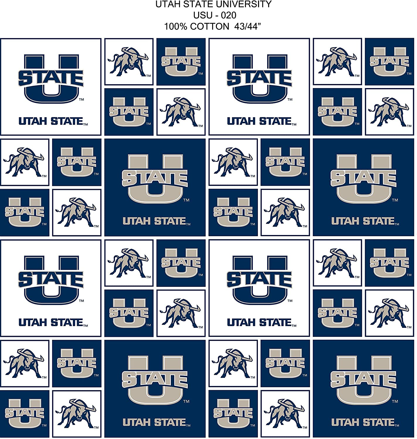 Utah State Aggies NCAA College Box Sykel Cotton Fabric