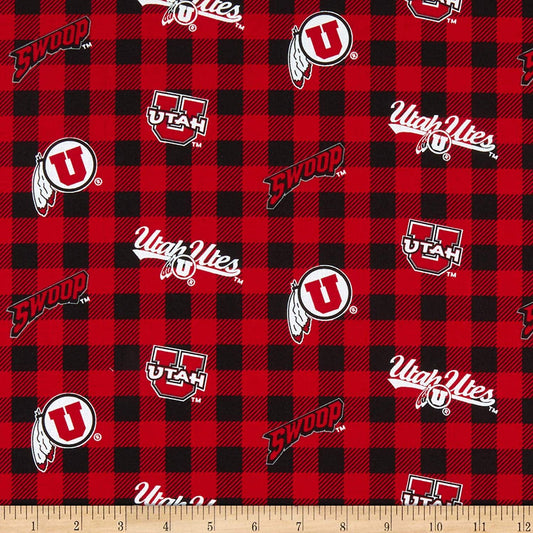 Utah Utes NCAA College Buffalo Plaid Sykel Cotton Fabric