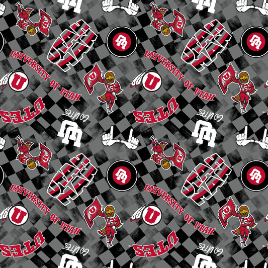 Utah Utes NCAA College Checks Gray Sykel Enterprises Canvas Duck Cloth Cotton Fabric UTA-1380-GRAY