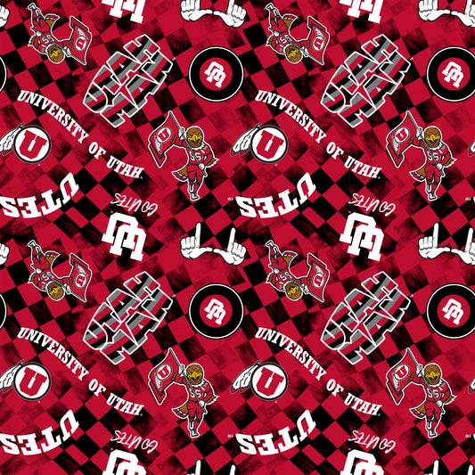 Utah Utes NCAA College Checks Red Sykel Enterprises Canvas Duck Cloth Cotton Fabric UTA-1380-RED