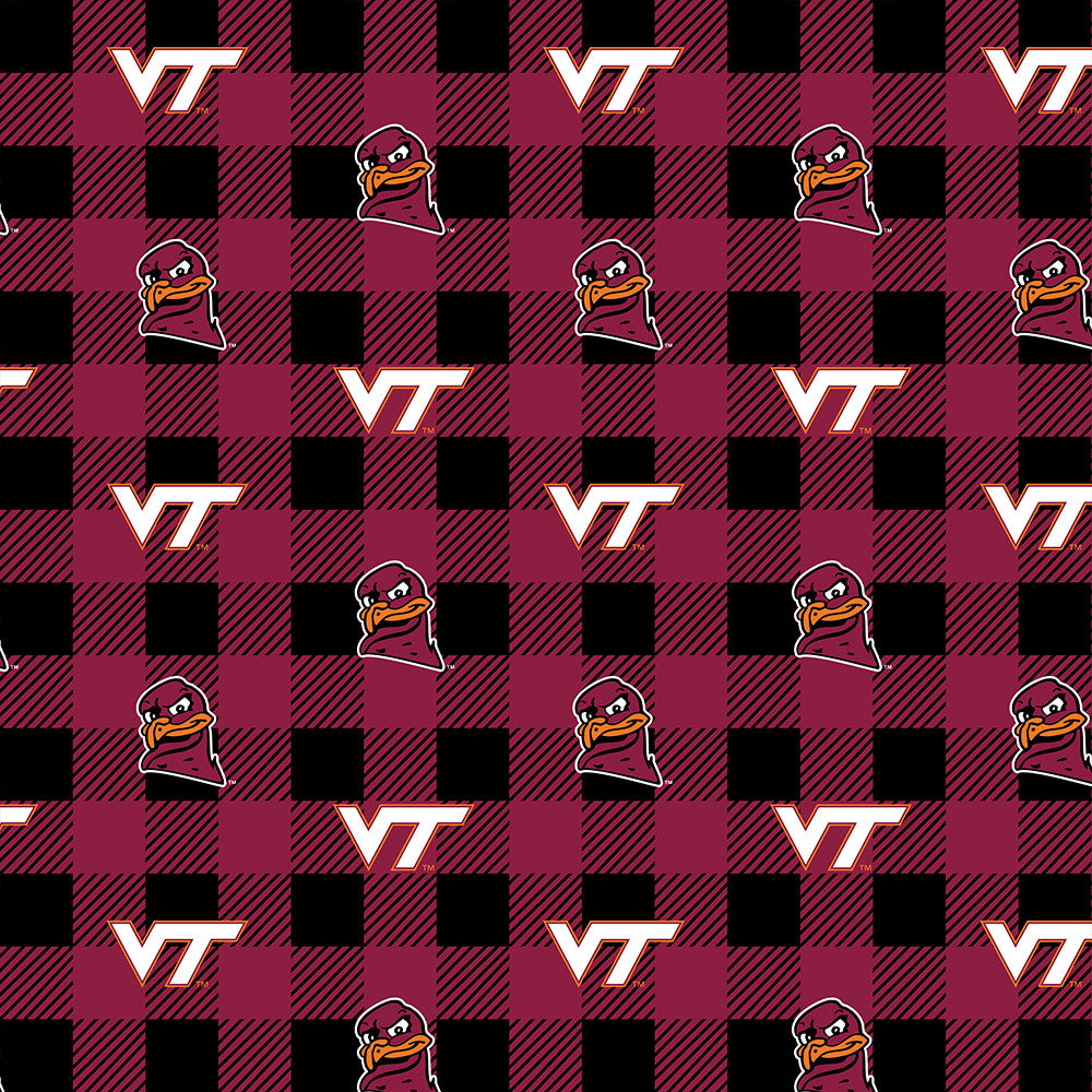 Virginia Tech Hokies NCAA College Buffalo Plaid Sykel Enterprises Polyester Fleece Fabric VT-1190