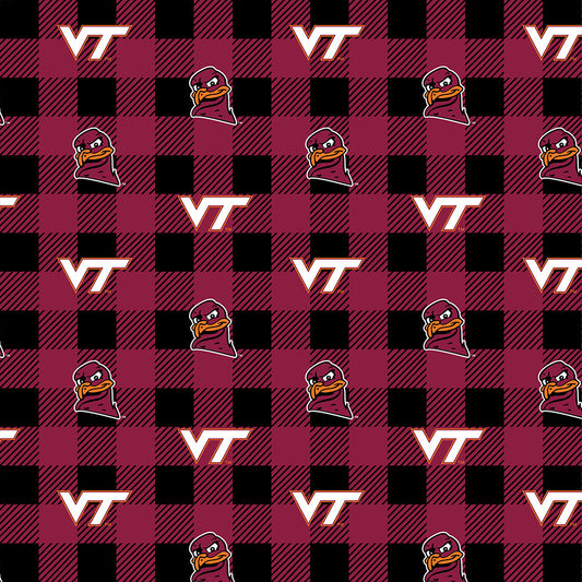 Virginia Tech Hokies NCAA College Buffalo Plaid Sykel Enterprises Polyester Fleece Fabric VT-1190