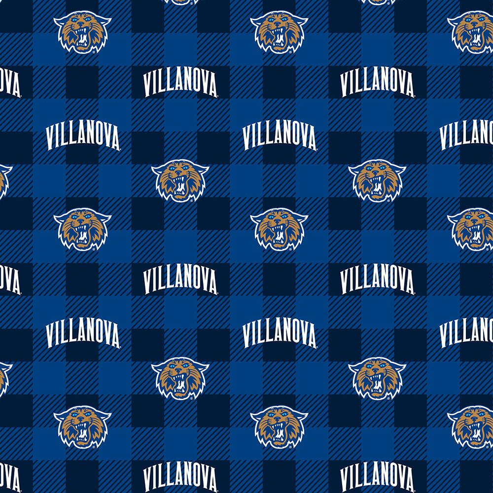 Villanova Wildcats NCAA College Buffalo Plaid Sykel Enterprises Polyester Fleece Fabric VU-1190