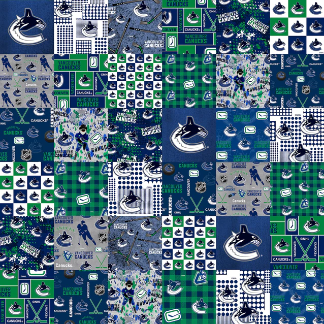 Vancouver Canucks NHL Hockey Cheater Quilt Allover Sykel Enterprises Cotton Fabric NHL-1363-VAN