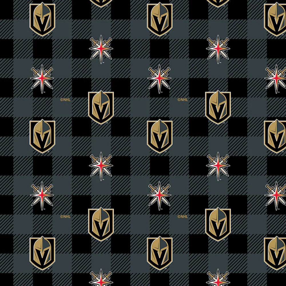 Vegas Golden Knights NHL Hockey Buffalo Plaid Sykel Enterprises Polyester FLEECE Fabric NHL-1190-KNI
