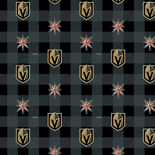 Vegas Golden Knights NHL Hockey Buffalo Plaid Sykel Enterprises Polyester FLEECE Fabric NHL-1190-KNI