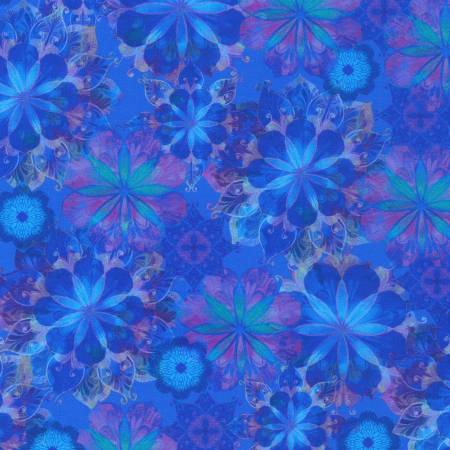 Venice Flower Blossom Collage Lapis Blue Christiane Marques Robert Kaufman Cotton Fabric