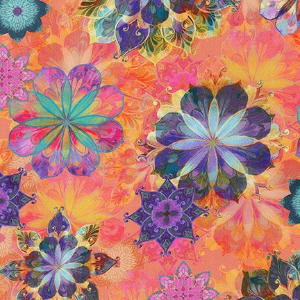 Venice Layered Flowers in Coral Christiane Marques Robert Kaufman Cotton Fabric