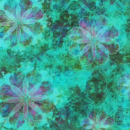 Venice Pressed Petals Blooms Turquoise Christiane Marques Robert Kaufman Cotton Fabric