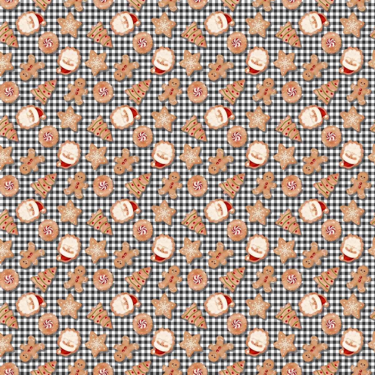 Very Merry Gingerbread Christmas Cookie Plaid Black Beth Albert 3 Wishes Cotton Fabric 3W-24614-BLK