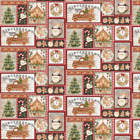 Very Merry Gingerbread Patch Multi Beth Albert 3 Wishes Cotton Fabric 3W-24610-MLT