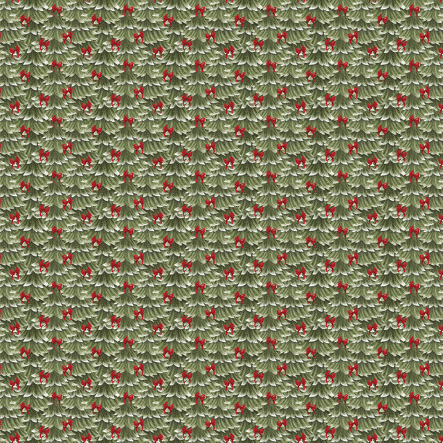 Very Merry Gingerbread Sweet Pine & Bows Green Beth Albert 3 Wishes Cotton Fabric 3W-24615-GRN