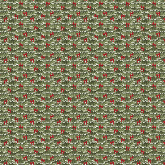 Very Merry Gingerbread Sweet Pine & Bows Green Beth Albert 3 Wishes Cotton Fabric 3W-24615-GRN