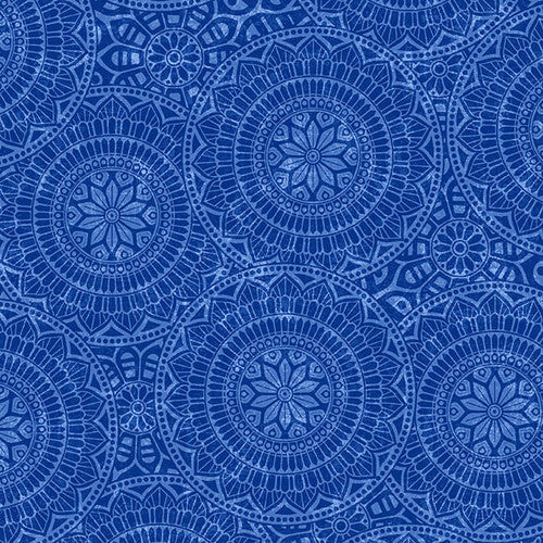 Vespa 118 Wide Backing Tossed Mandalas Print Blue Lilac Bee Designs Studio E Cotton Fabric