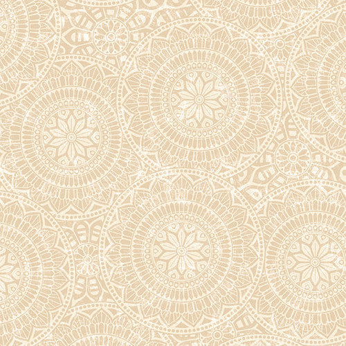 Vespa 118" Wide Backing Tossed Mandalas Print Cream Lilac Bee Designs Studio E Cotton Fabric