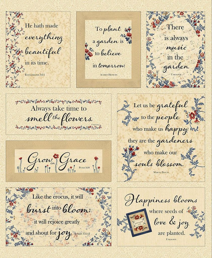 Victory Garden Grow Grace Panel 36" Beige Wing and Prayer Timeless Treasures Cotton Fabric